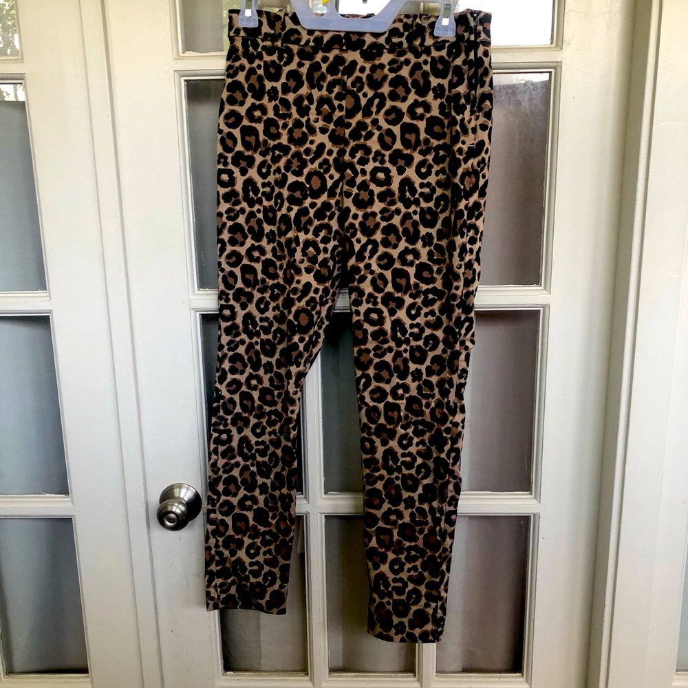 H&M leopard print pants, side zip, size 6